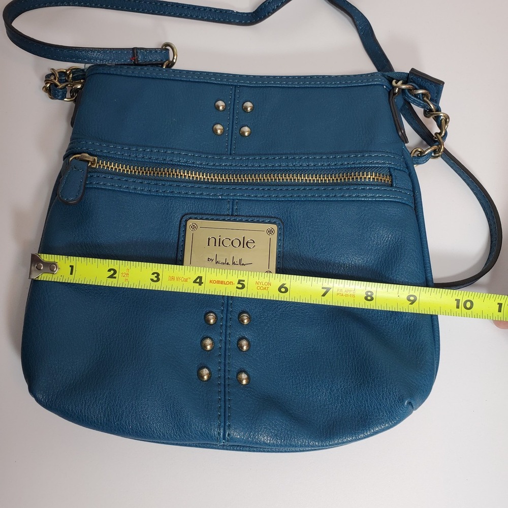 Nicole by Nicole Miller Blue Crossbody‎ Bag Purse Gold Chain Strap Stud Detail - Picture 11 of 11